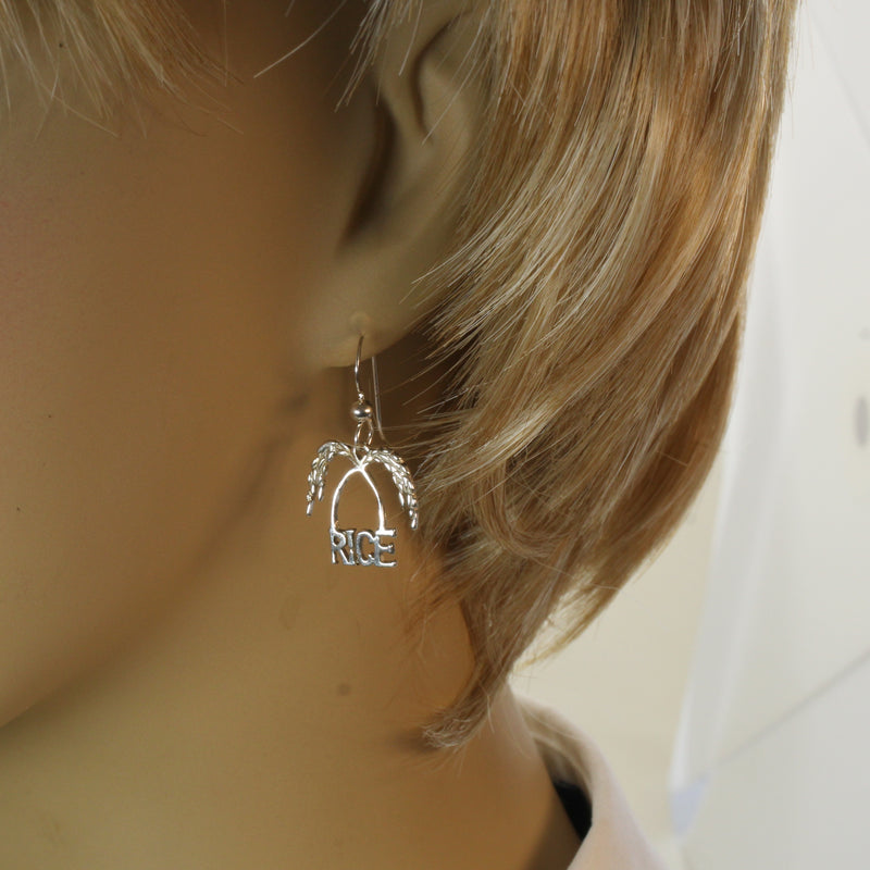 Small Rice Logo Dangle Earrings made in 925 Sterling Silver for her