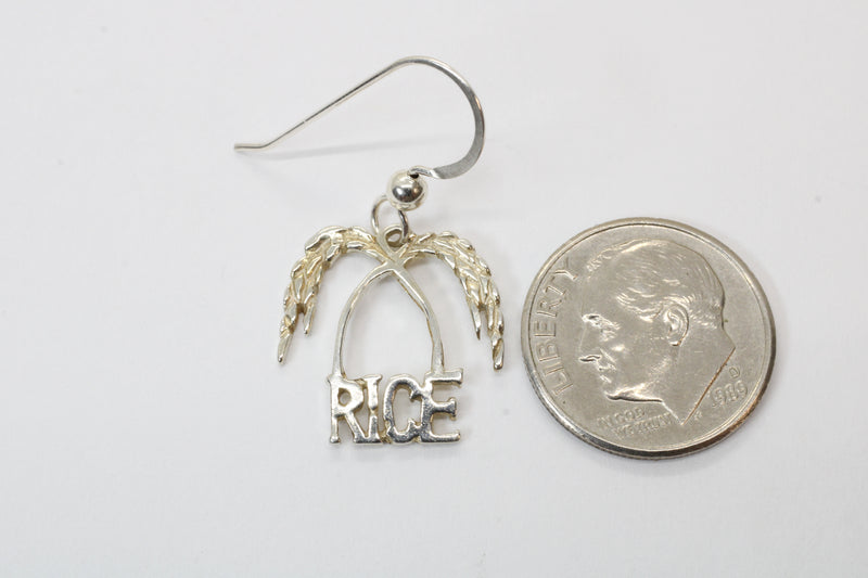 Small Rice Logo Dangle Earrings made in 925 Sterling Silver for her