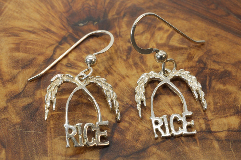 Small Rice Logo Dangle Earrings made in 925 Sterling Silver for her