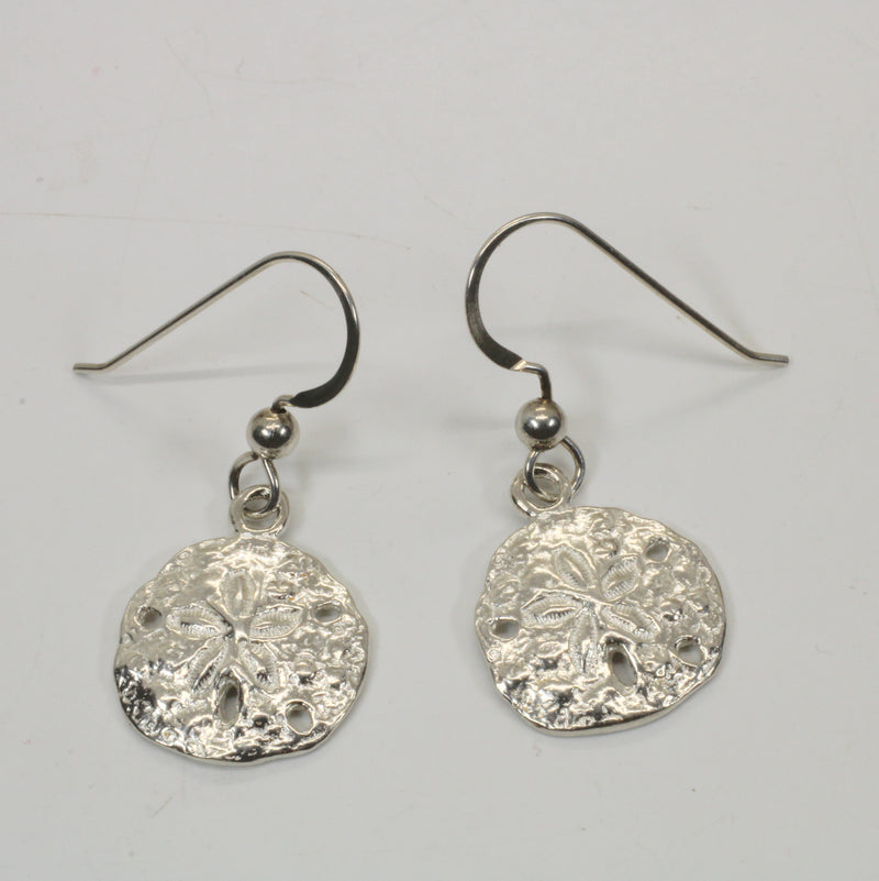 Silver Sand Dollar Dangle Earrings for her made in 925 Sterling Silver