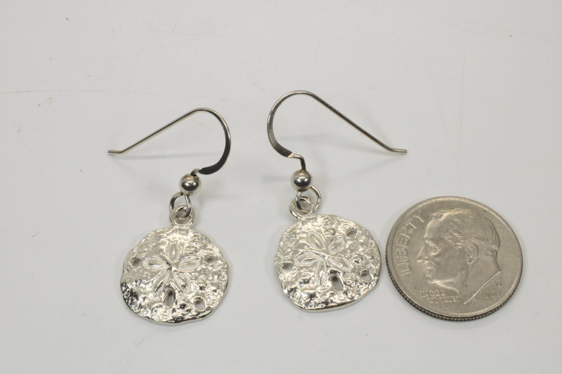 Silver Sand Dollar Dangle Earrings for her made in 925 Sterling Silver