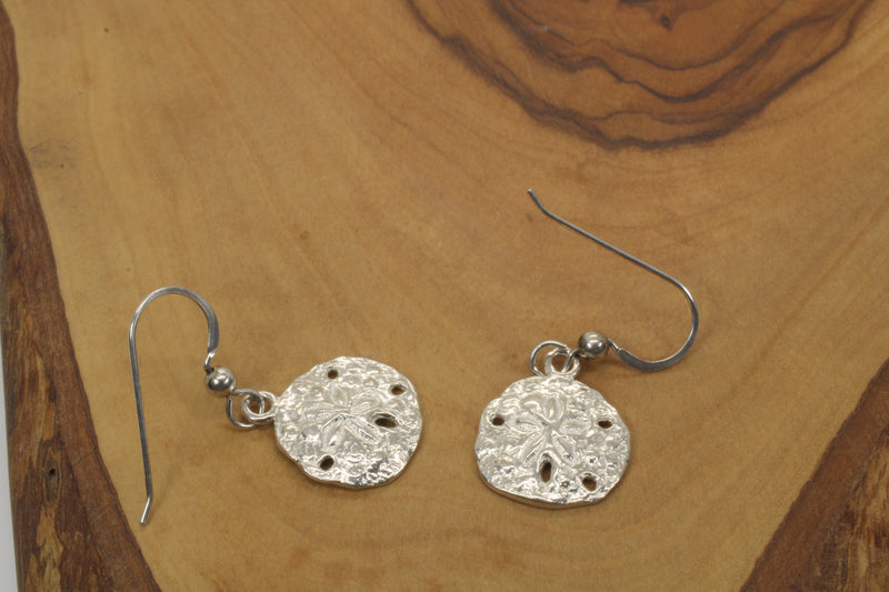 Silver Sand Dollar Dangle Earrings for her made in 925 Sterling Silver