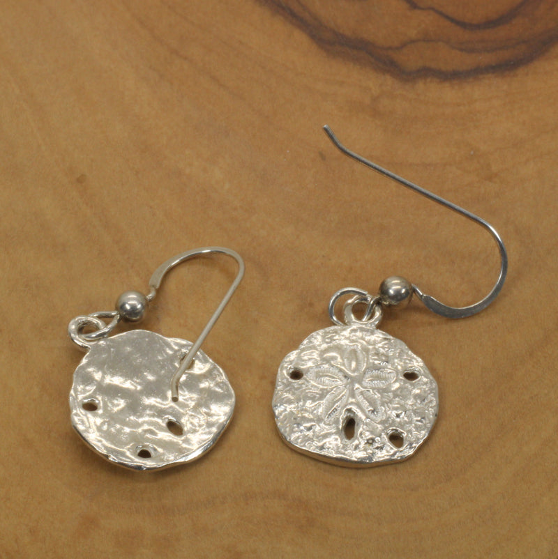 Silver Sand Dollar Dangle Earrings for her made in 925 Sterling Silver