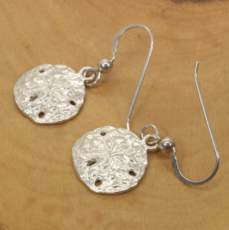 Silver Sand Dollar Dangle Earrings for her made in 925 Sterling Silver