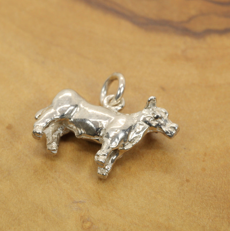 Silver Show Steer Charm made in solid 925 Sterling Silver