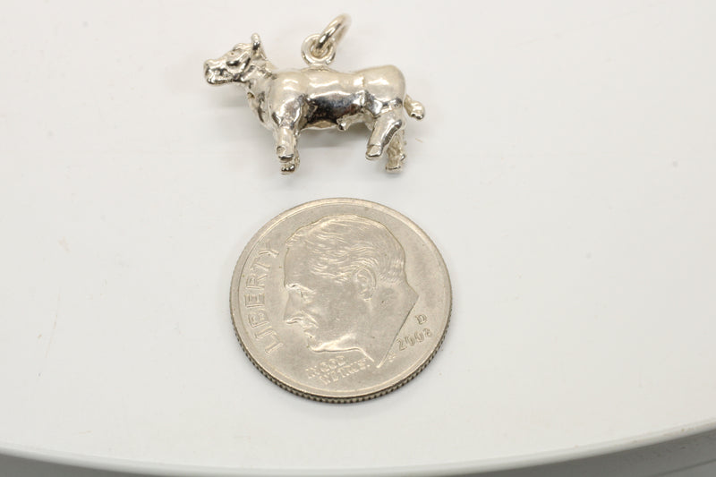 Silver Show Steer Charm made in solid 925 Sterling Silver
