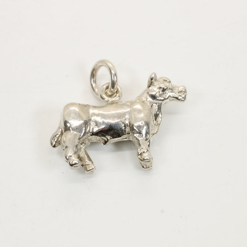 Silver Show Steer Charm made in solid 925 Sterling Silver
