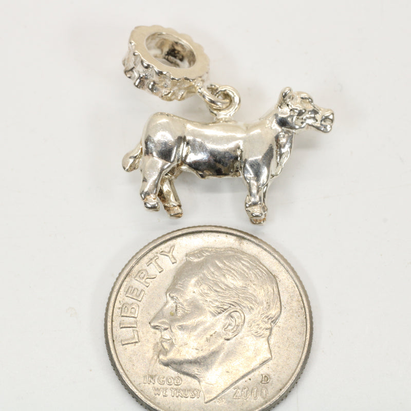Silver Steer Slide Bracelet Charm made in Solid 925 Sterling Silver