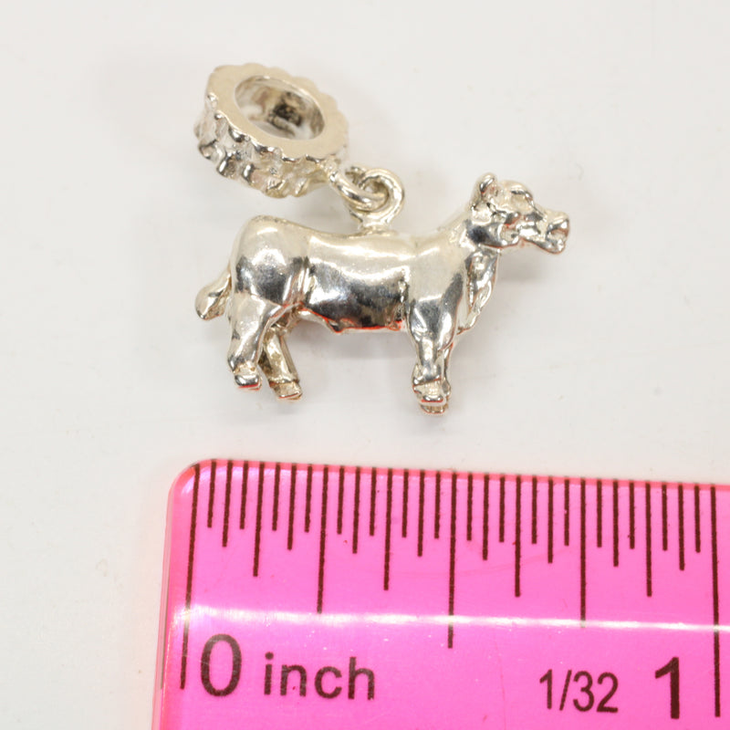 Silver Steer Slide Bracelet Charm made in Solid 925 Sterling Silver
