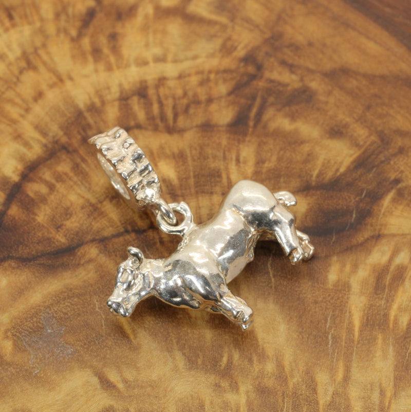 Silver Steer Slide Bracelet Charm made in Solid 925 Sterling Silver