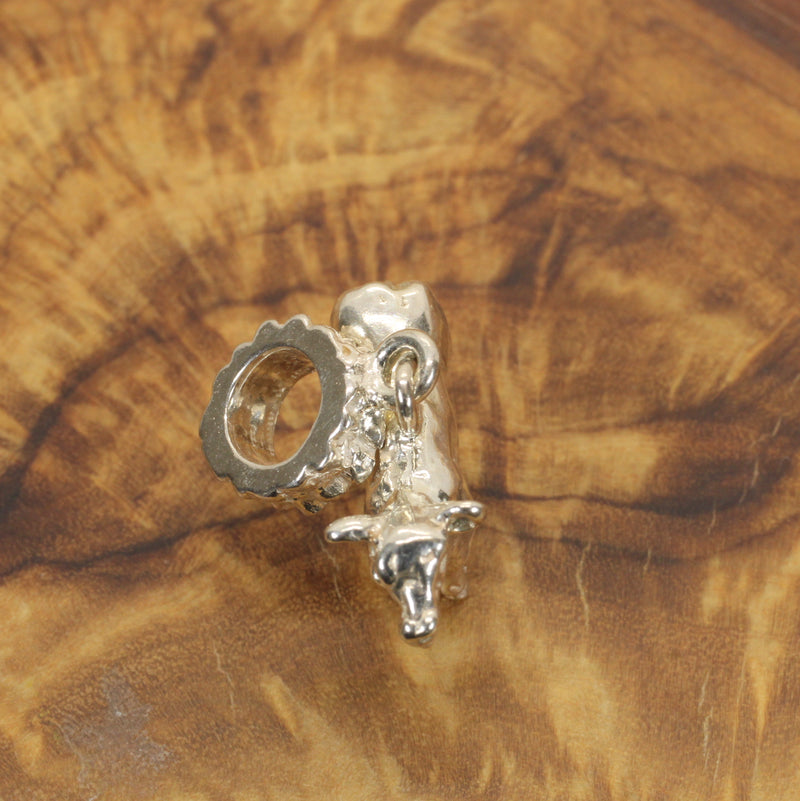 Silver Steer Slide Bracelet Charm made in Solid 925 Sterling Silver