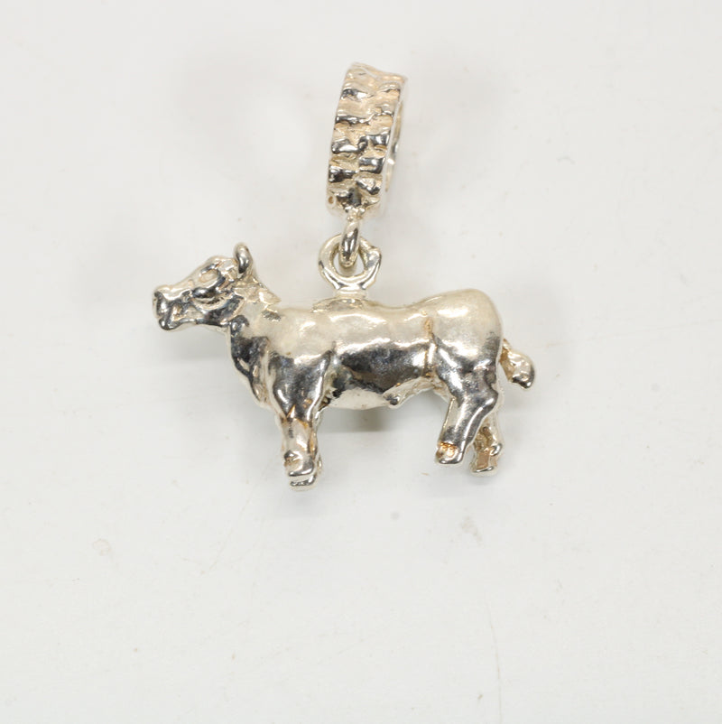Silver Steer Slide Bracelet Charm made in Solid 925 Sterling Silver