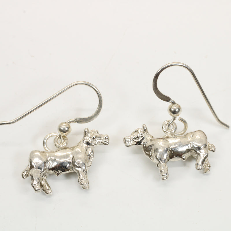 Charmpion Show Steer Dangle Earrings in 925 Sterling Silver