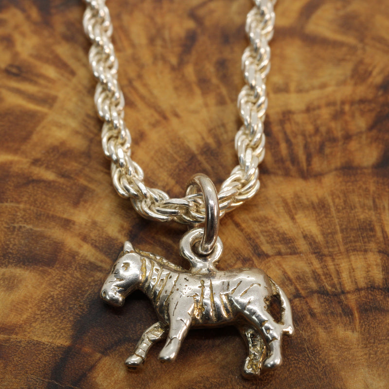 3-d Zebra Necklace or charm for him or her made in 925 Sterling Silver
