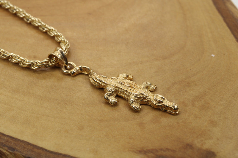 Small Alligator Necklace made in Solid 14kt. Yellow Gold for Him or Her