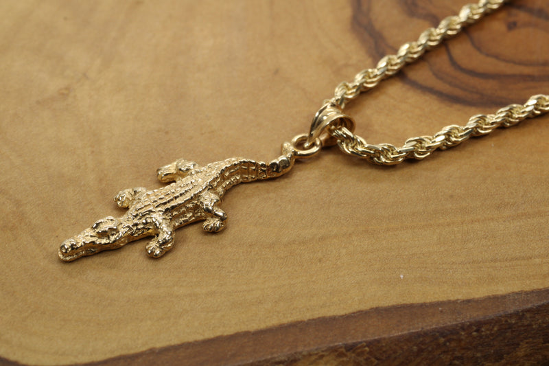 Small Alligator Necklace made in Solid 14kt. Yellow Gold for Him or Her