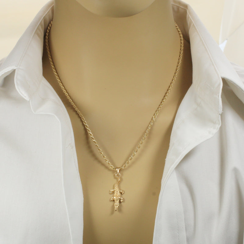 Small Alligator Necklace made in Solid 14kt. Yellow Gold for Him or Her