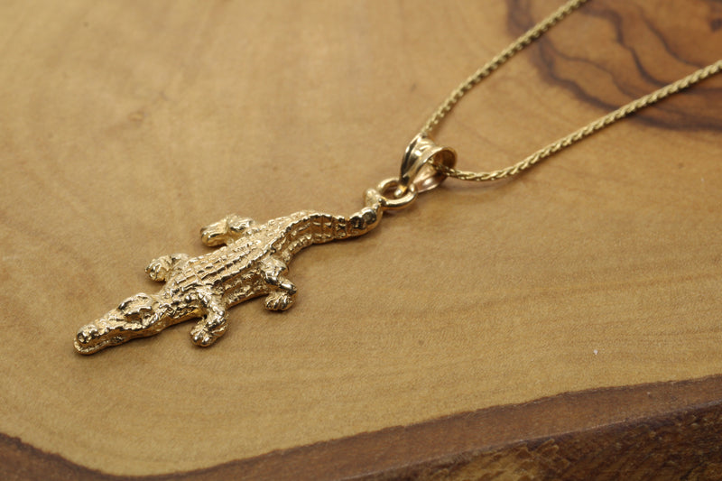 Small Alligator Necklace made in Solid 14kt. Yellow Gold for Him or Her