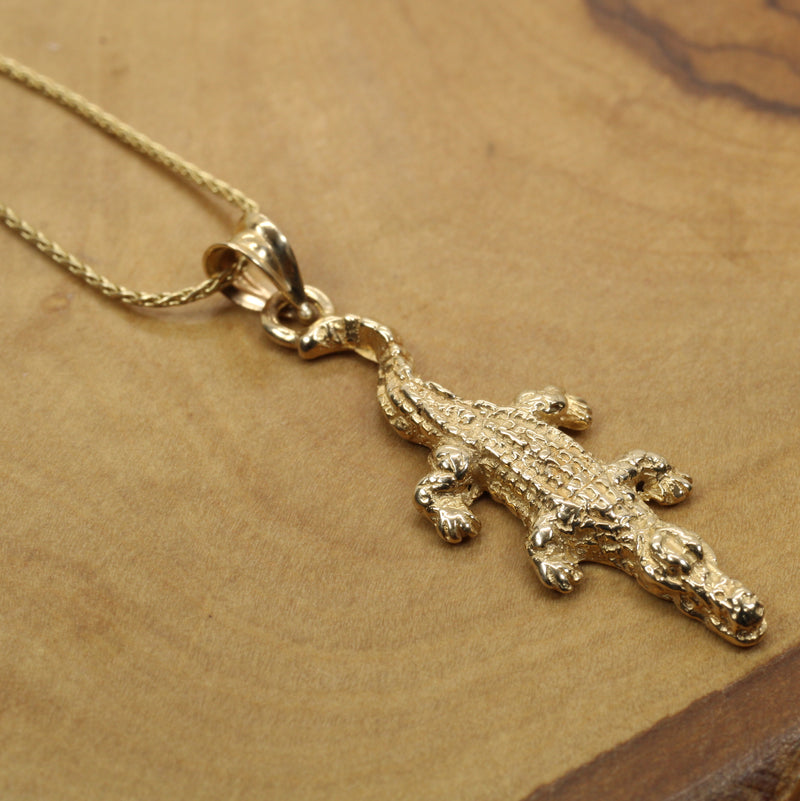 Small Alligator Necklace made in Solid 14kt. Yellow Gold for Him or Her