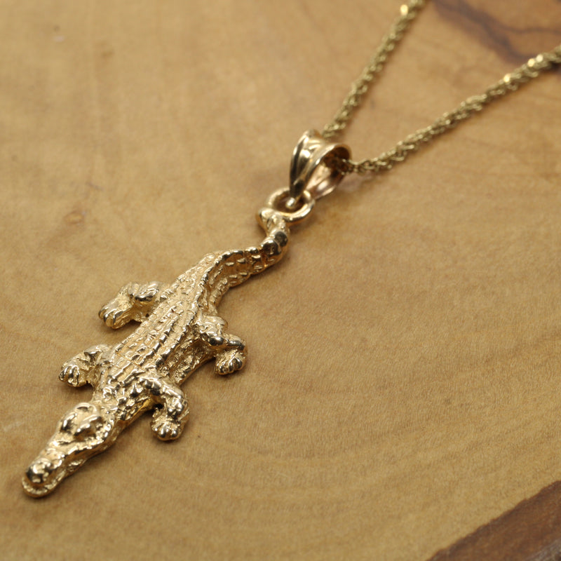 Small Alligator Necklace made in Solid 14kt. Yellow Gold for Him or Her