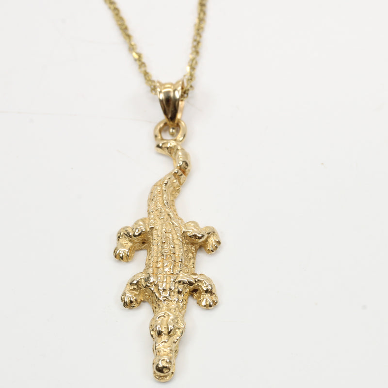 Small Alligator Necklace made in Solid 14kt. Yellow Gold for Him or Her