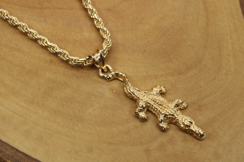 Small Alligator Necklace made in Solid 14kt. Yellow Gold for Him or Her