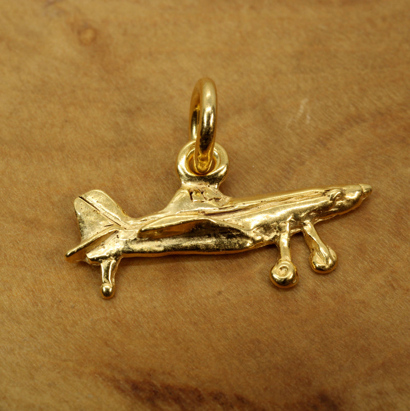 Gold Air Tractor Crop Duster Necklace in tiny size made in 14kt Gold Vermeil