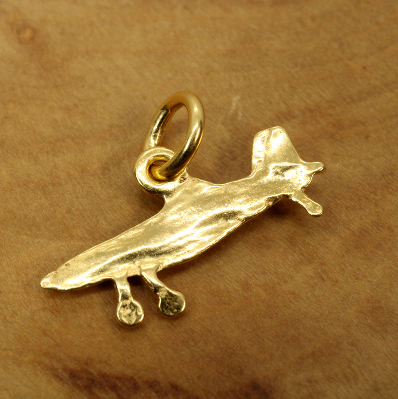 Gold Air Tractor Crop Duster Necklace in tiny size made in 14kt Gold Vermeil