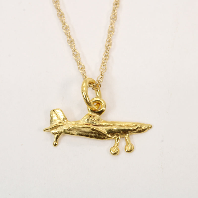 Gold Air Tractor Crop Duster Necklace in tiny size made in 14kt Gold Vermeil