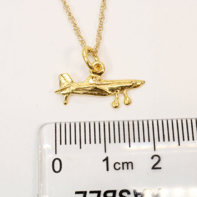 Gold Air Tractor Crop Duster Necklace in tiny size made in 14kt Gold Vermeil