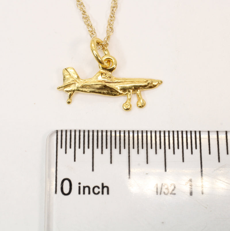 Gold Air Tractor Crop Duster Necklace in tiny size made in 14kt Gold Vermeil