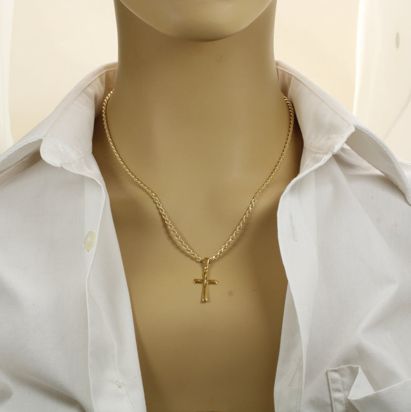 Gold Cross Medium Necklace for him or her made in gold vermeil,CR201