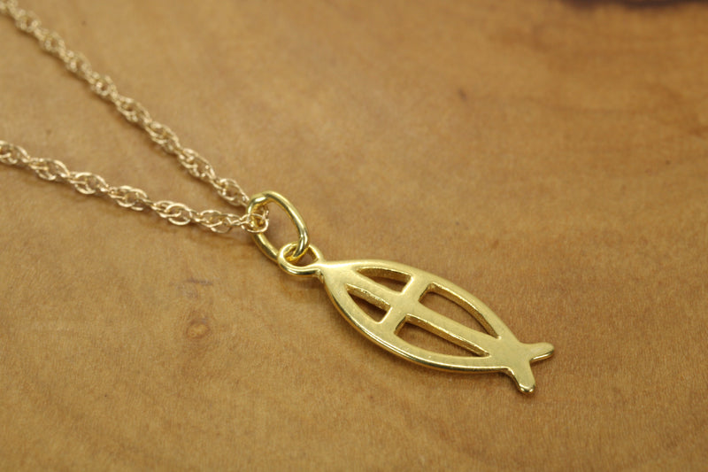 Ichthus Jesus Fish Symbol Cross Necklace made in 14kt gold vermeil
