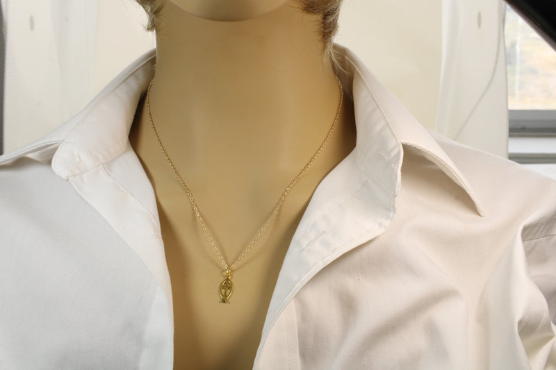 Ichthus Jesus Fish Symbol Cross Necklace made in 14kt gold vermeil