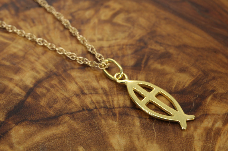 Ichthus Jesus Fish Symbol Cross Necklace made in 14kt gold vermeil