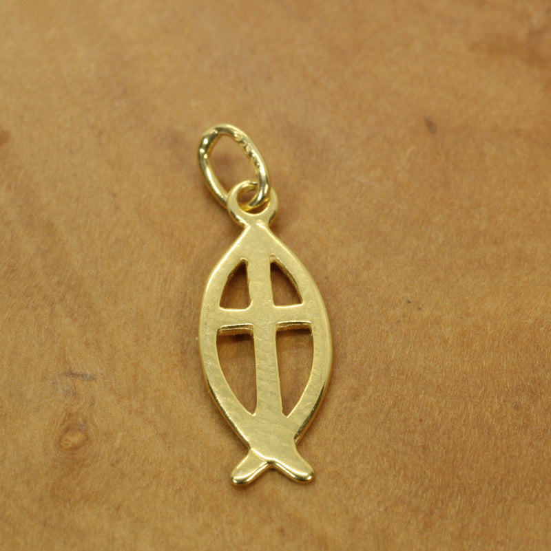 Ichthus Jesus Fish Symbol Cross Necklace made in 14kt gold vermeil