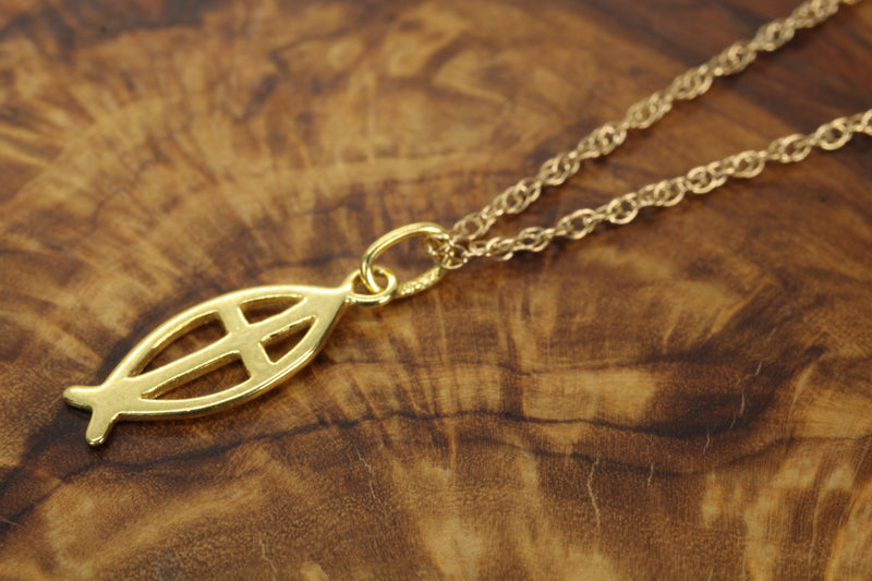 Ichthus Jesus Fish Symbol Cross Necklace made in 14kt gold vermeil