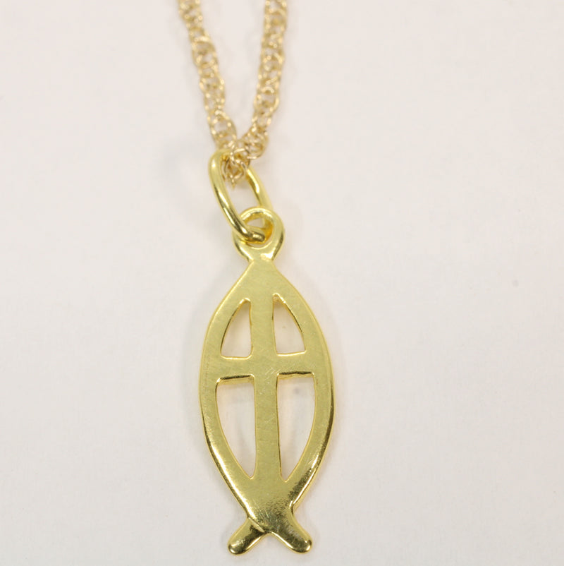 Ichthus Jesus Fish Symbol Cross Necklace made in 14kt gold vermeil