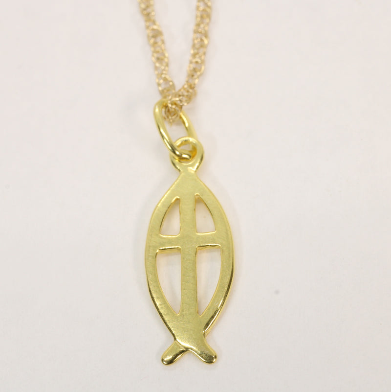 Ichthus Jesus Fish Symbol Cross Necklace made in 14kt gold vermeil