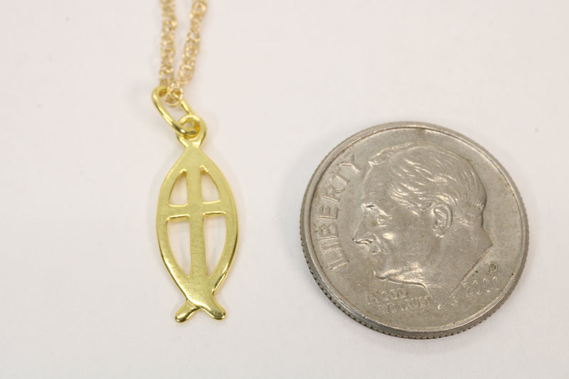 Ichthus Jesus Fish Symbol Cross Necklace made in 14kt gold vermeil
