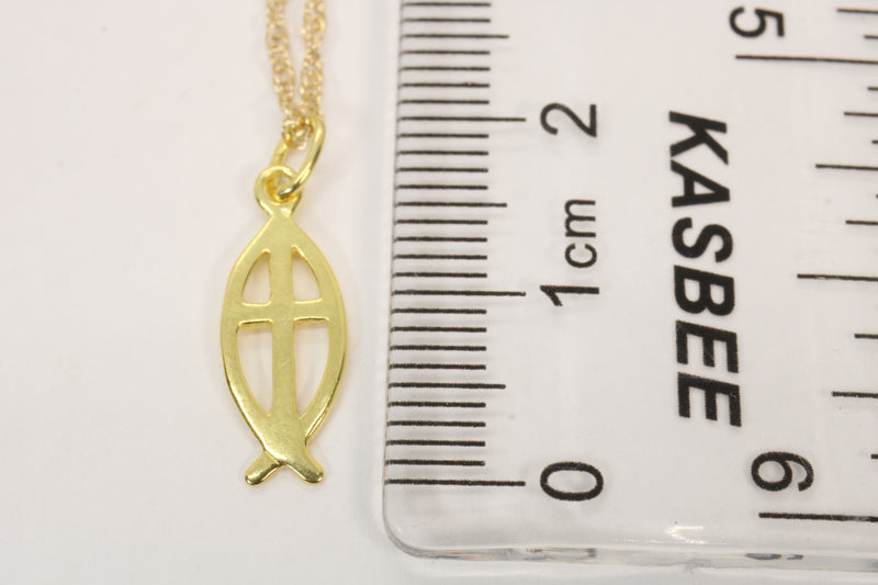 Ichthus Jesus Fish Symbol Cross Necklace made in 14kt gold vermeil
