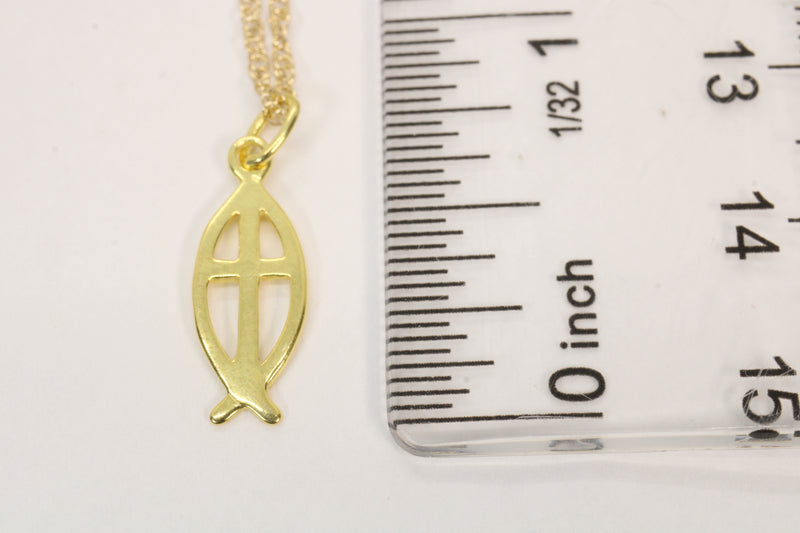 Ichthus Jesus Fish Symbol Cross Necklace made in 14kt gold vermeil