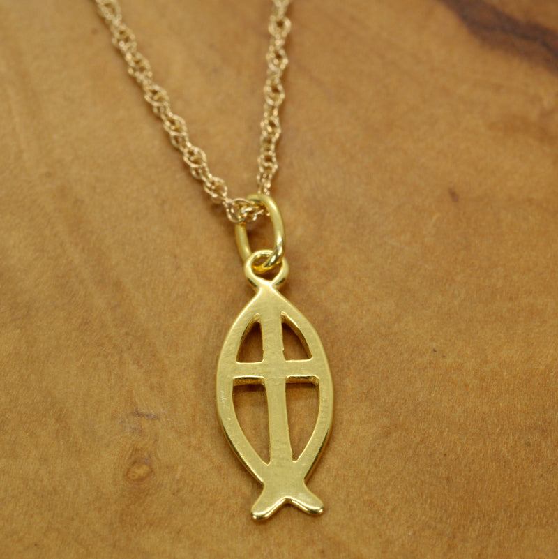 Ichthus Jesus Fish Symbol Cross Necklace made in 14kt gold vermeil