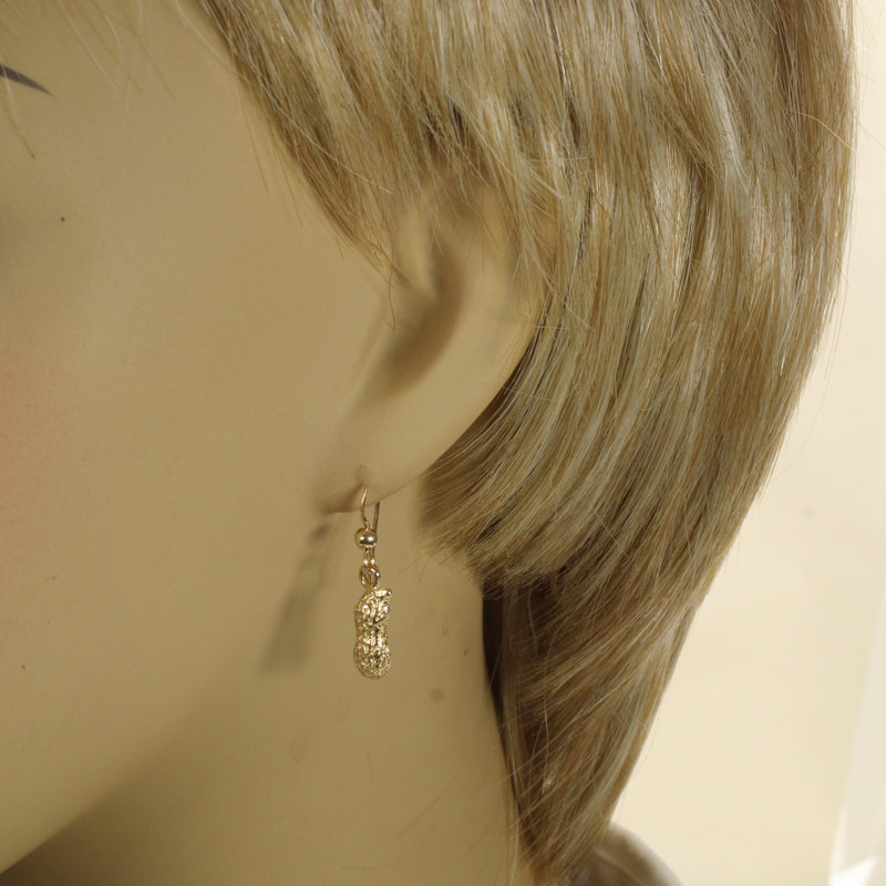 Real 14kt Gold Peanut Dangle Earrings in small size for new mom
