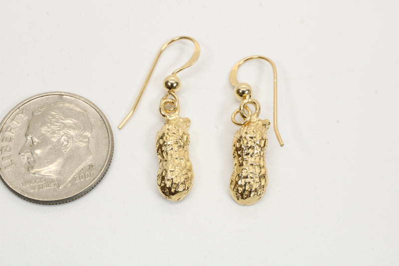 Real 14kt Gold Peanut Dangle Earrings in small size for new mom