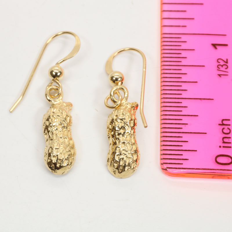 Real 14kt Gold Peanut Dangle Earrings in small size for new mom