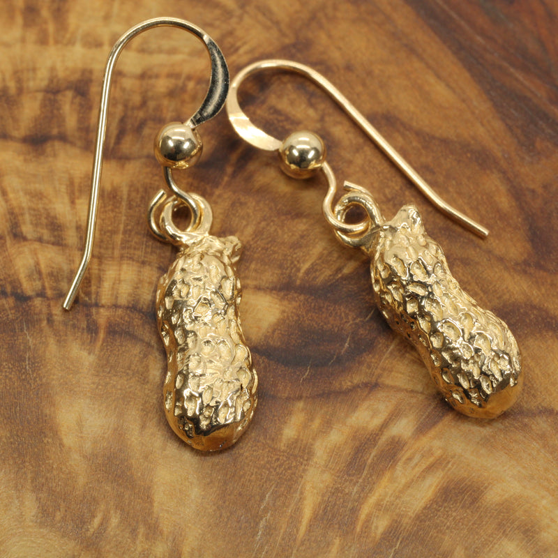 Real 14kt Gold Peanut Dangle Earrings in small size for new mom