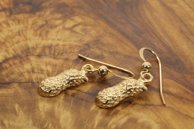 Real 14kt Gold Peanut Dangle Earrings in small size for new mom