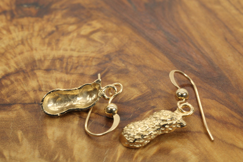 Real 14kt Gold Peanut Dangle Earrings in small size for new mom
