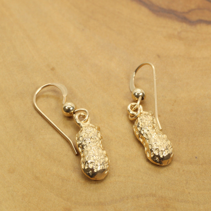 Real 14kt Gold Peanut Dangle Earrings in small size for new mom